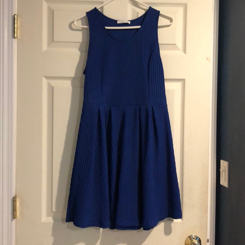 ROYAL BLUE RIBBED BUSINESS CASUAL SKATER DRESS